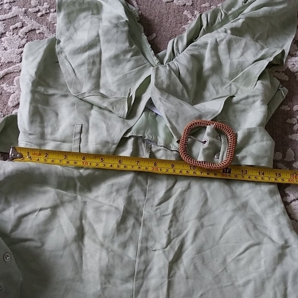 Topshop riviera ruffle frill romper mint green linen belt retro size 8 - Picture 10 of 11